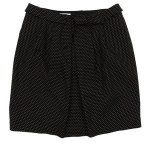 TALBOTS Size 14 Black Cream Preppy Polka Dot Pleated Bow Belt Cotton Blend Skirt